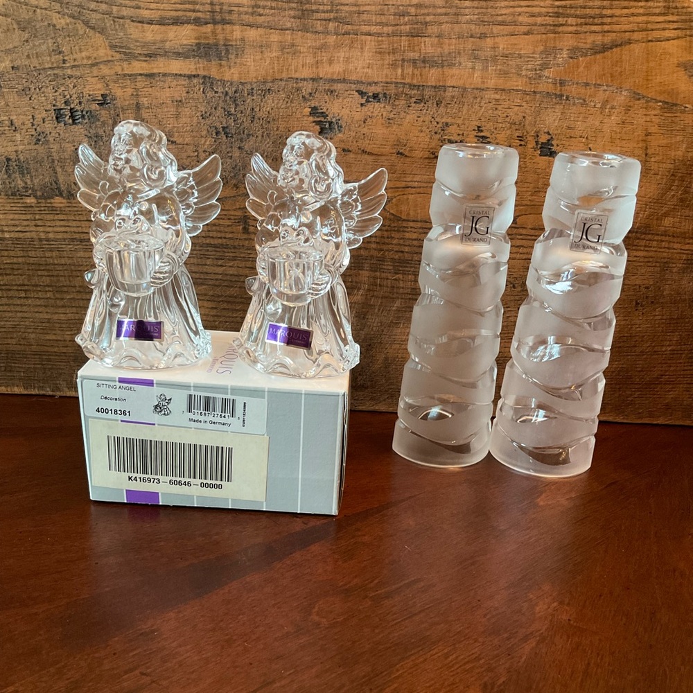 Crystal Angel Figurines and Glass Candle Holders